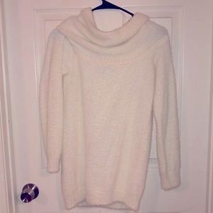 Fuzzy off the shoulder sweater 🤍